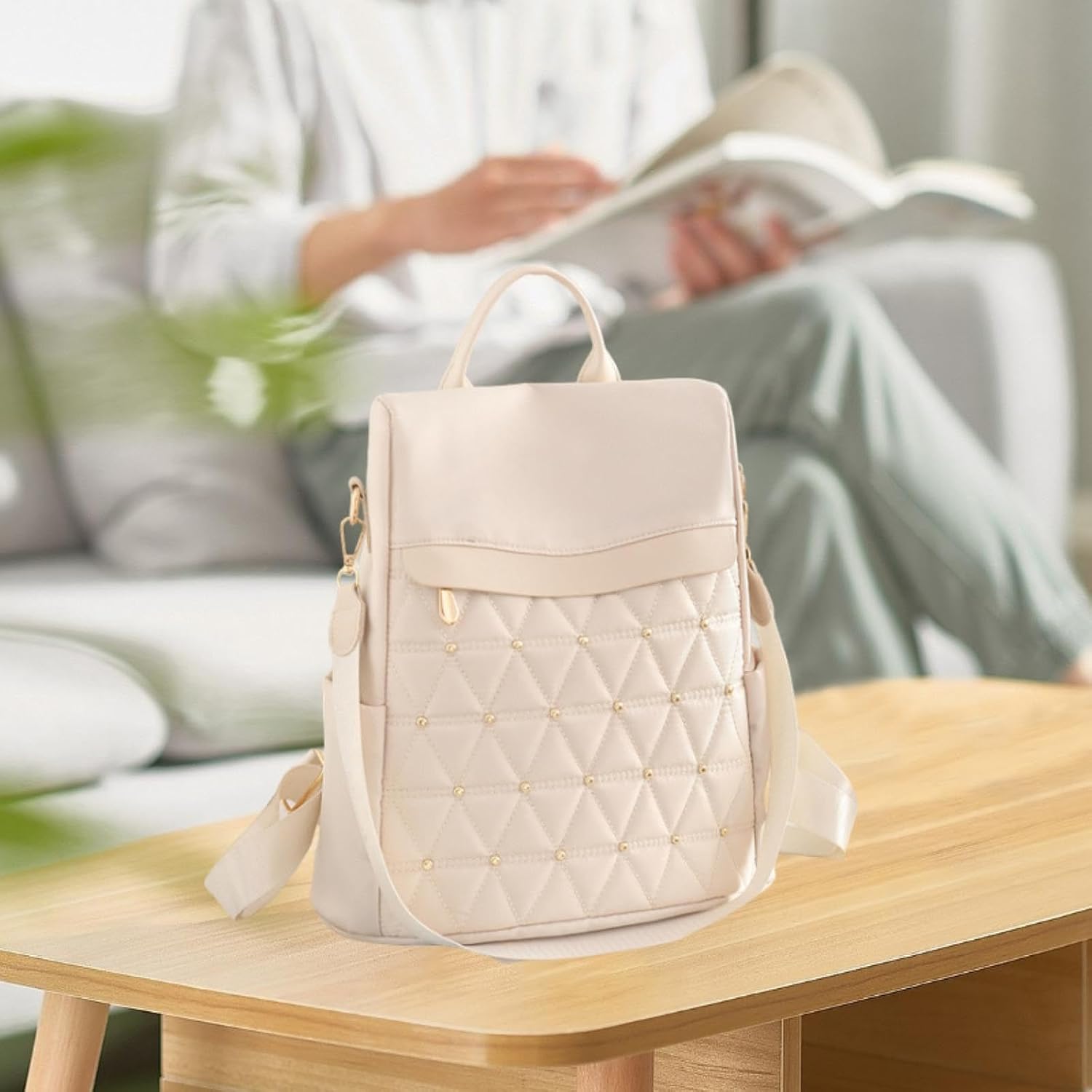 Backpack Purse Daily Daypack for Travel Women Shopping Working, Beige